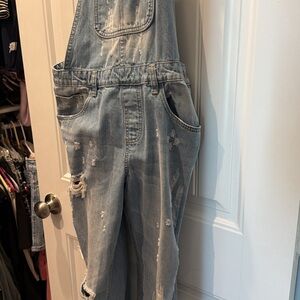 Distressed Light Blue Denim Overalls